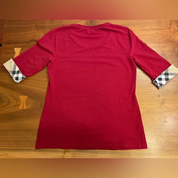 Burberry Red 3/4 sleeve top Size Large - Picture 2 of 4